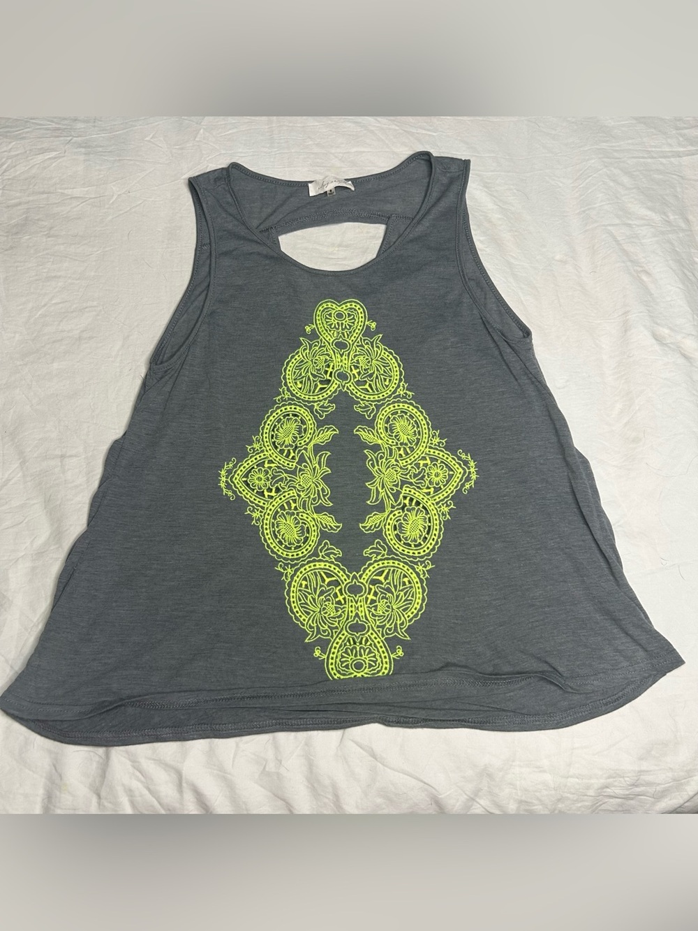 Sugarlips Gray Tank with Neon Yellow Lace Motif